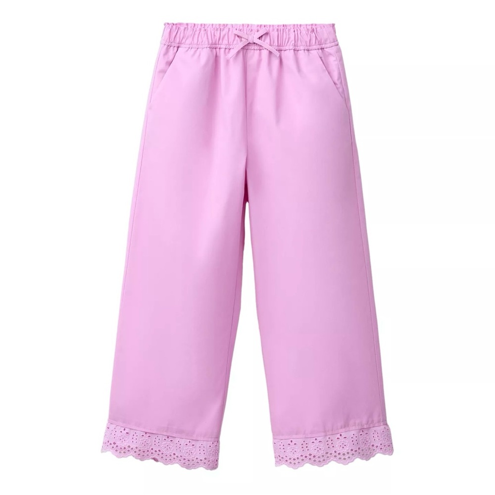 NWT Zara Lace Hem Straight Leg Pink Kids Girls Pants size 9/10